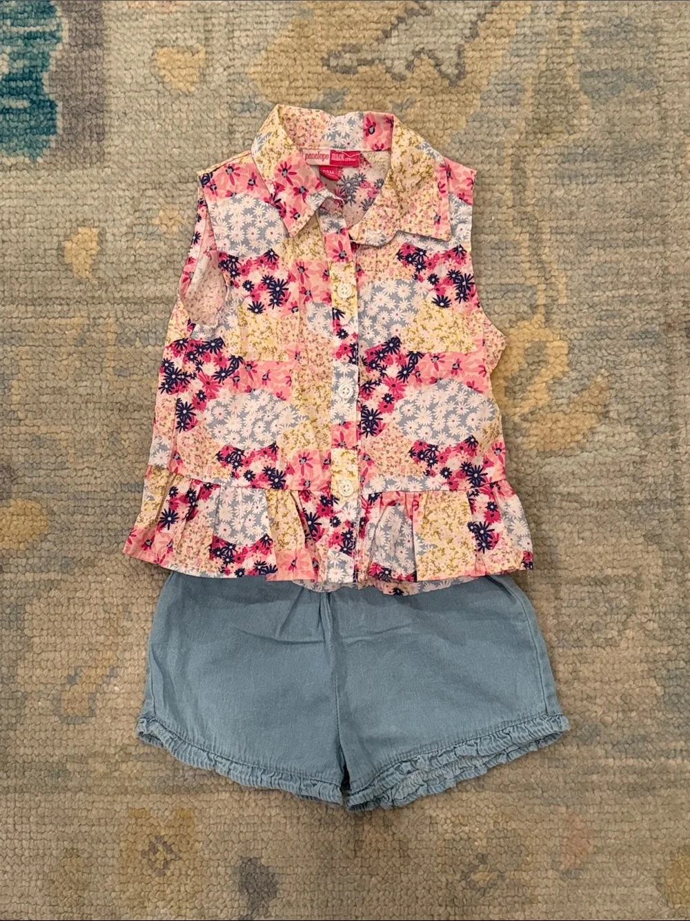 24M Girls Floral Sleeveless Peplum Button-Front Top - Pink